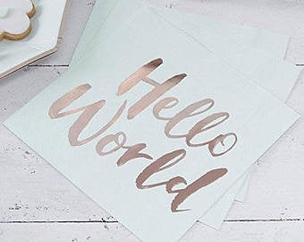Hello World Napkins | Baby Shower | Hello World | Hello Little One | New Baby | Sip and See